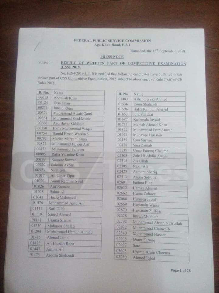 CSS Result 2018