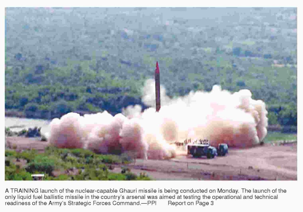 Pakistan training launch of Ghauri missile