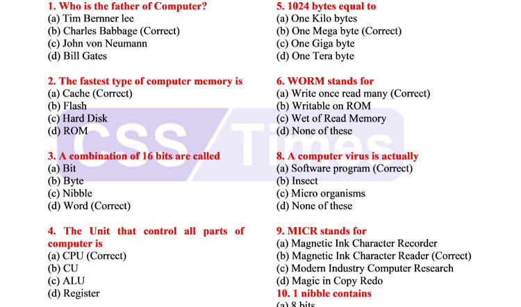 Computer and Internet MCQs for All Competitive Exams