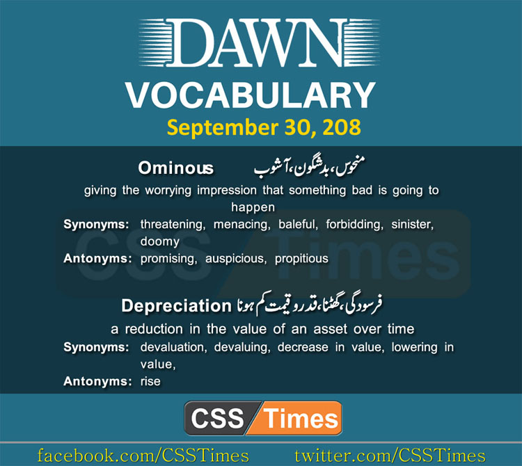 Daily Dawn Vocabulary with Urdu Meaning 29 September 2018