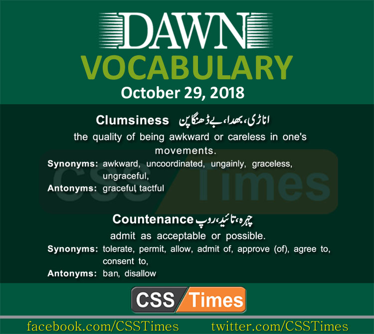 Daily Dawn NEws Vocabulary 29 October 2018