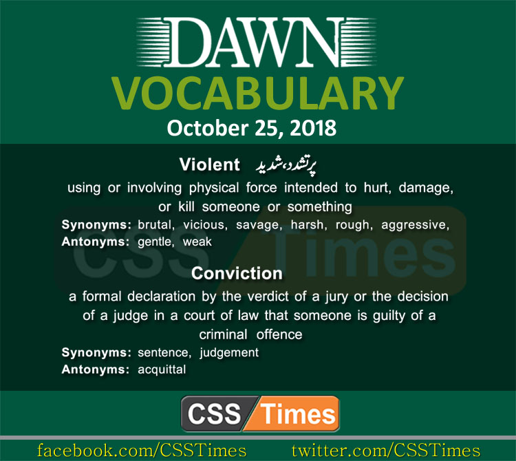 Daily Dawn Newspaepr Vocabulary 25 October 2018