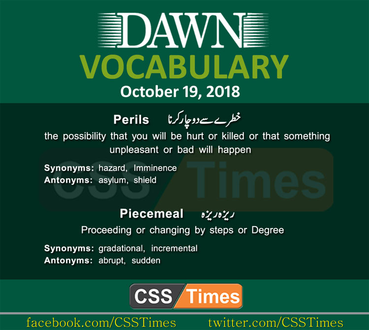 Daily Dawn Vocabulary with Urdu Meaning | 19 October 2018