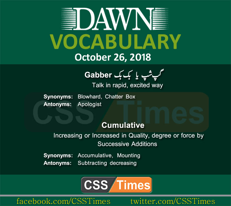 Daily Dawn Vocabulary with Urdu MEanings