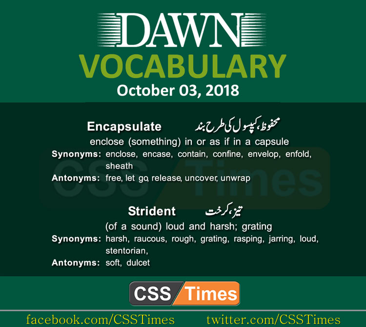 Daily Dawn Vocabulary with Urdu Meaning | 3 October 2018 | CSS Times