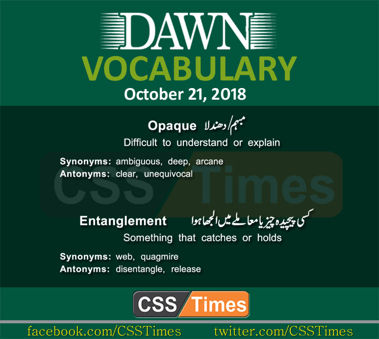 Dawn Newspaper Vocabulary 21st October 2018