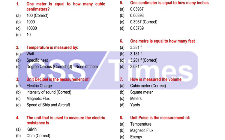Units of Measurement & Weights Solved MCQs for Competitive Exams