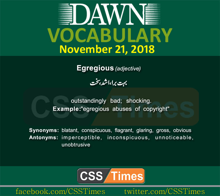 Daily Dawn Vocabulary with Urdu Meaning | 15 November 2018