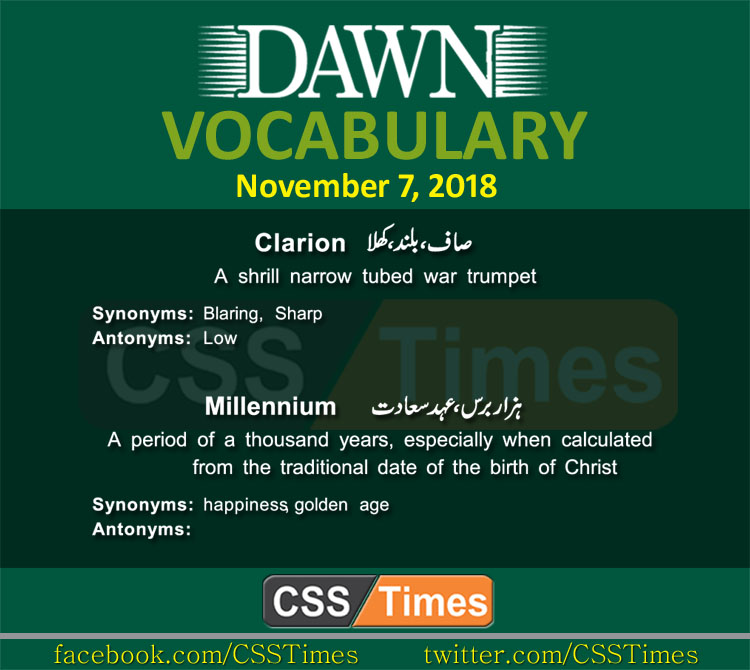 Daily Dawn Vocabulary with Urdu Meaning | 7 November 2018