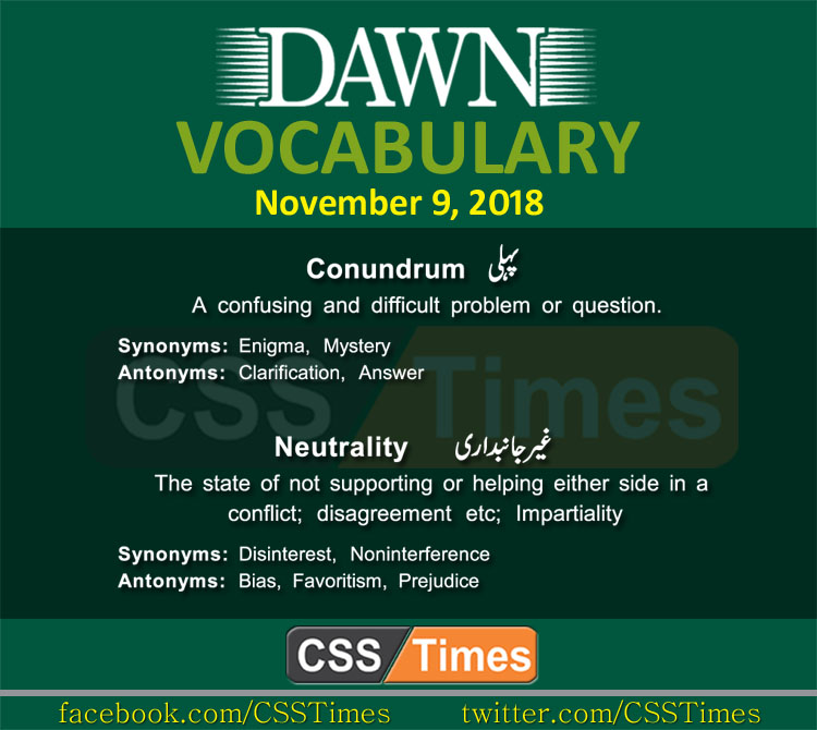 Daily dawn Vocabulary for 9 October 2018