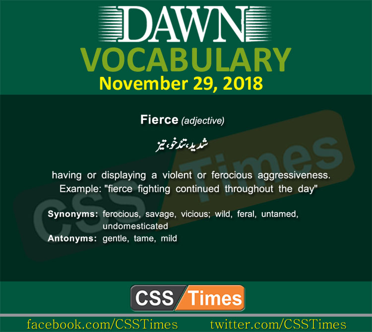 Daily dawn Vocabulary with Urdu Meanings 29 November