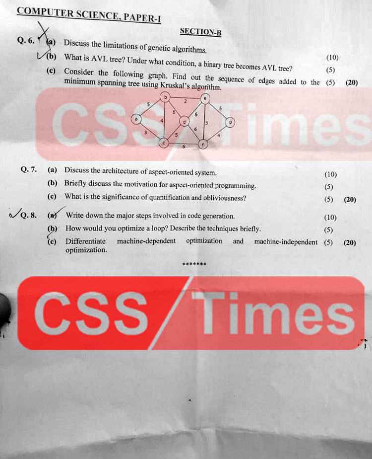 Computer Science Paper-I CSS 2019 Original Paper