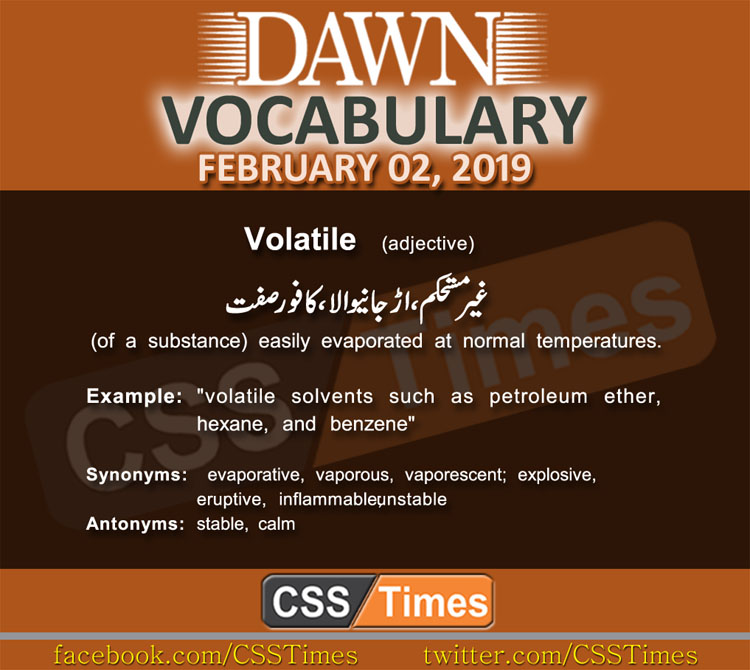 Daily Dawn Vocabulary with Urdu Meaning 02 February 2019