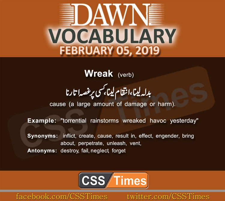 Daily Dawn Vocabulary with Urdu Meaning 05 February 2019