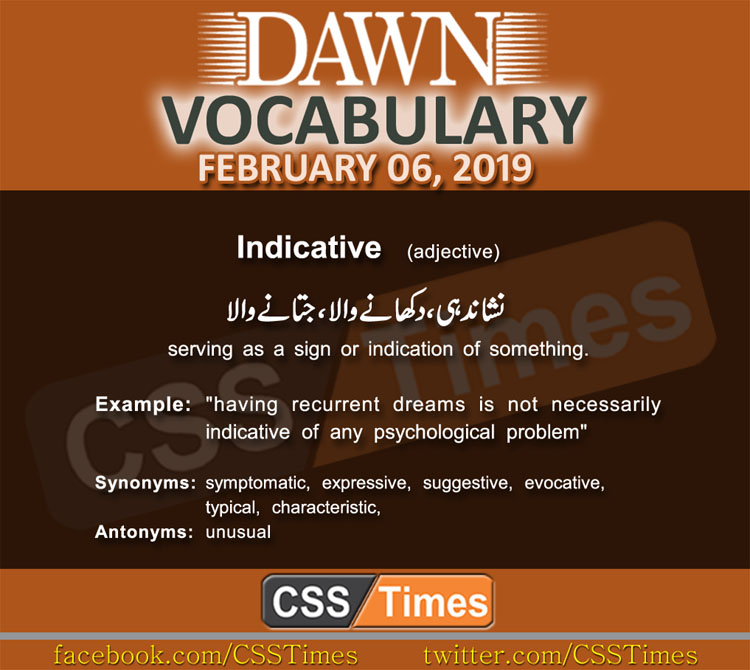 Daily Dawn Vocabulary with Urdu Meaning 06 February 2019