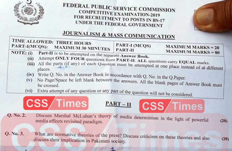 Journalism & Mass Communications CSS Paper 2019