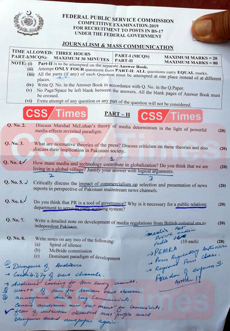 Journalism & Mass Communications CSS Paper 2019
