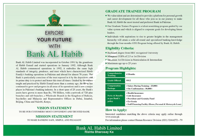 Bank AL Habib Graduate Trainee Program (March 2019)