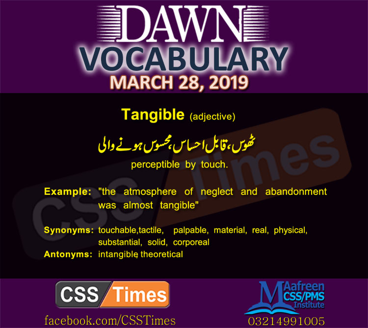 Daily Dawn Vocabulary with Urdu Meaning 28 March 2019 | English Grammar