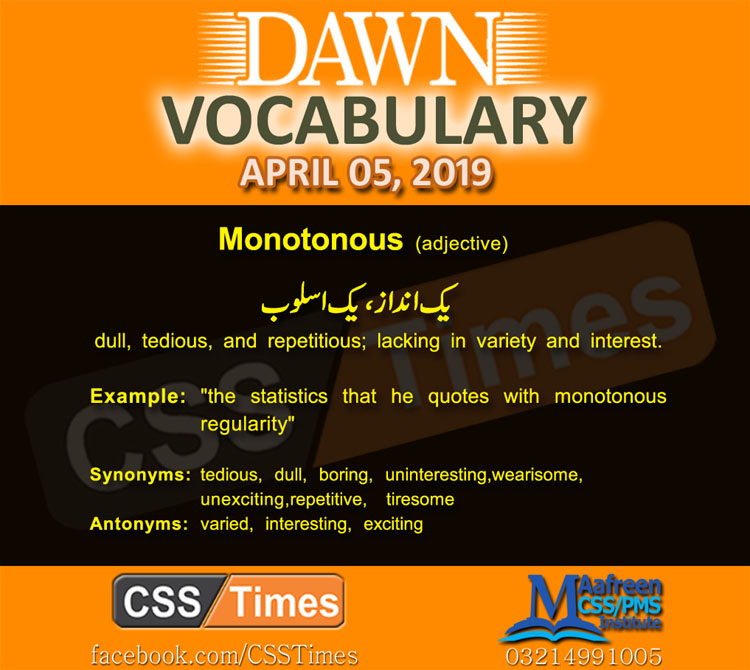 Daily Dawn Vocabulary with Urdu Meaning 4 April 2019 - English Grammar