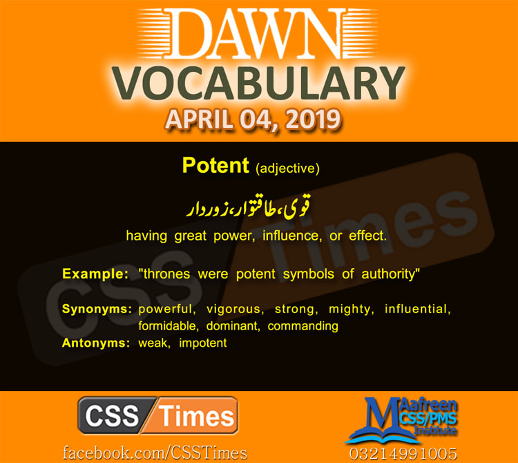 Daily Dawn Vocabulary with Urdu Meaning 4 April 2019
