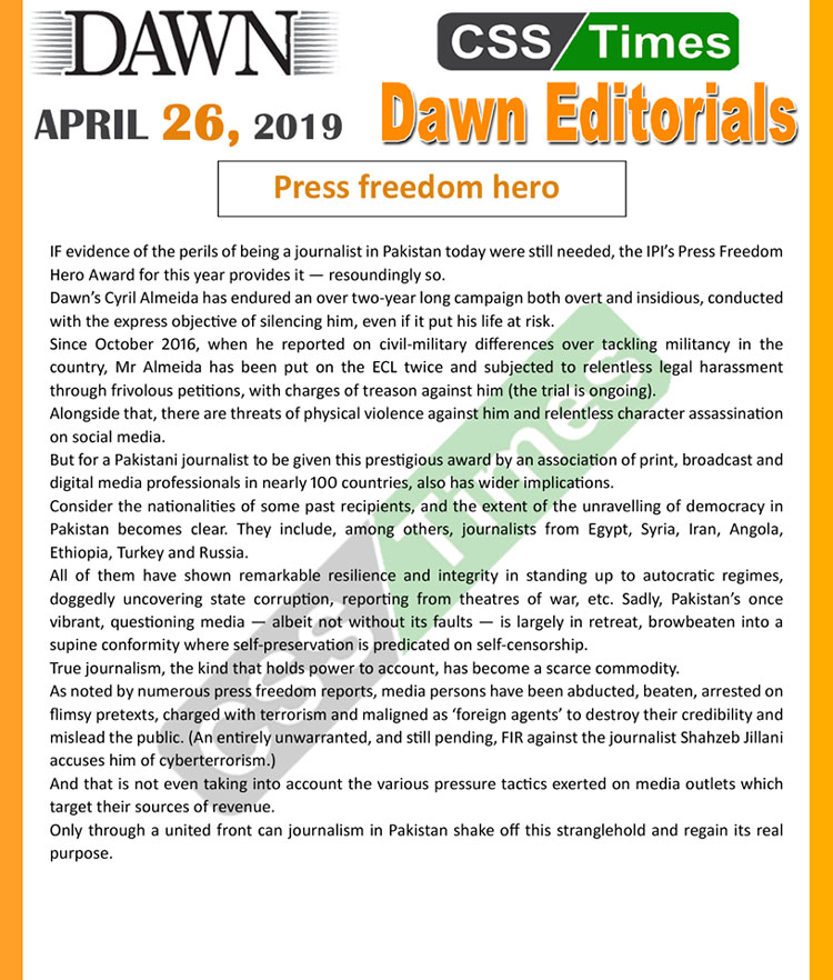 Dawn Editorials (April 26, 2019)