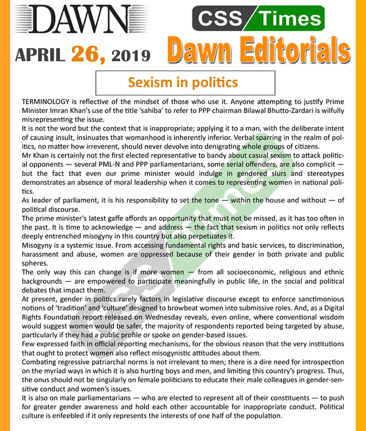 Dawn Editorials (April 26, 2019)