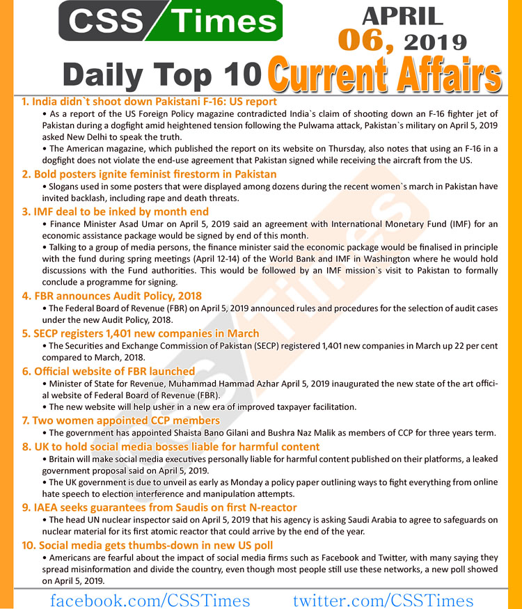 Day by Day Current Affairs (April 6, 2019)