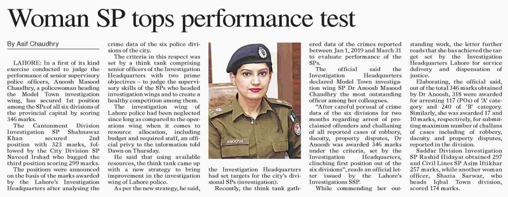 SP Anoosh Masood Chaudhry Tops Performance Test 1