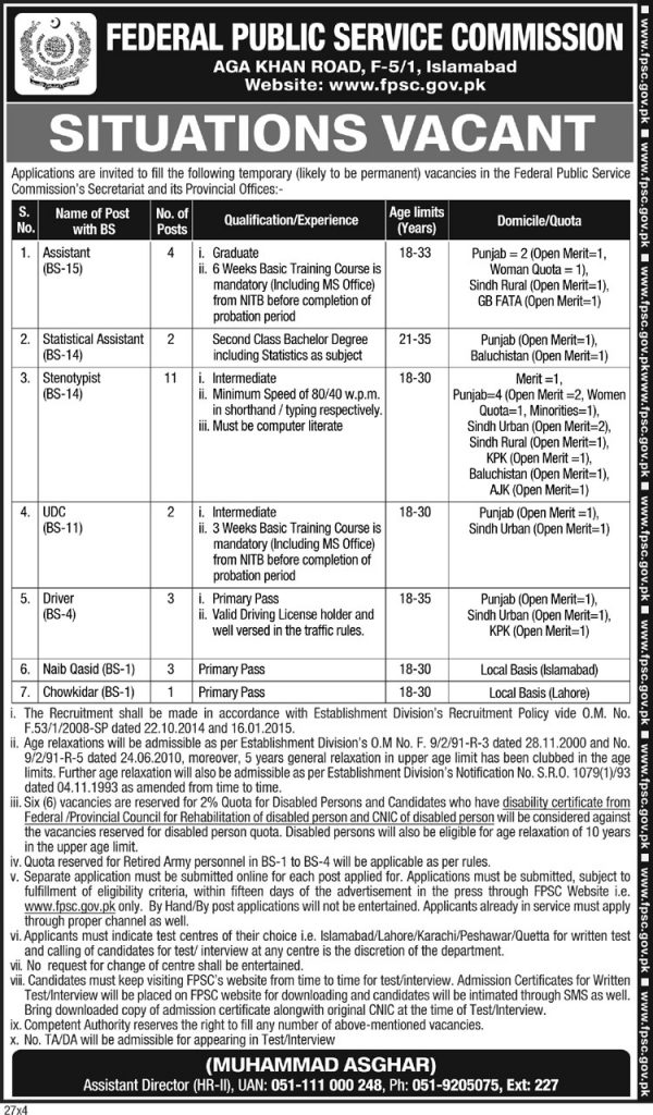 2019 Jobs in FPSC