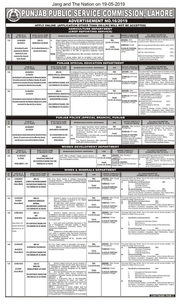Punjab Public Service Commission Advertisement 2019