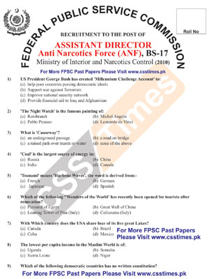 Assistant Director Anti Narcotics Force (ANF), BS-17 Paper 2010