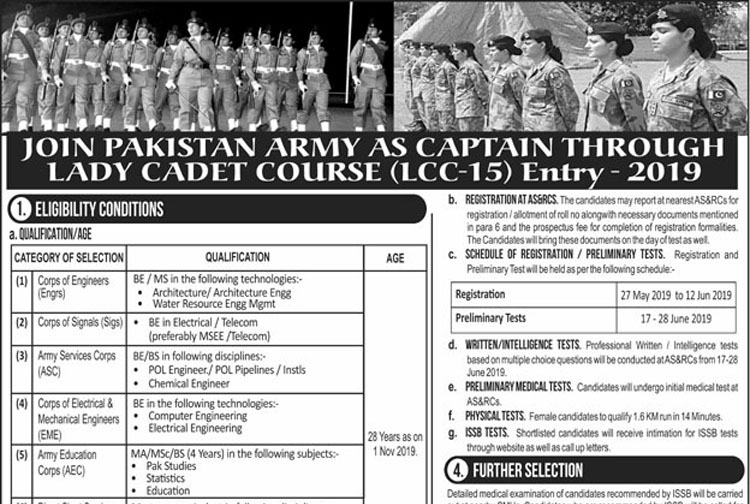 JOIN PAKISTAN ARMY AS CAPTAIN THROUGH LADY CADET COURSE LCC 15 Entry 2019 1
