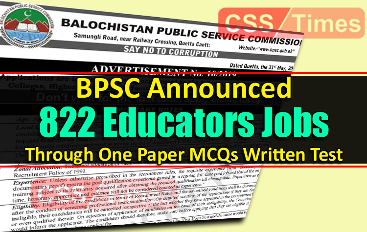 822 Educators New Jobs through BPSC Tests