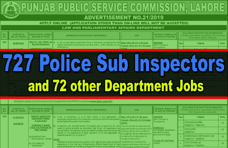 727 Punjab Police Sub Inspector Jobs