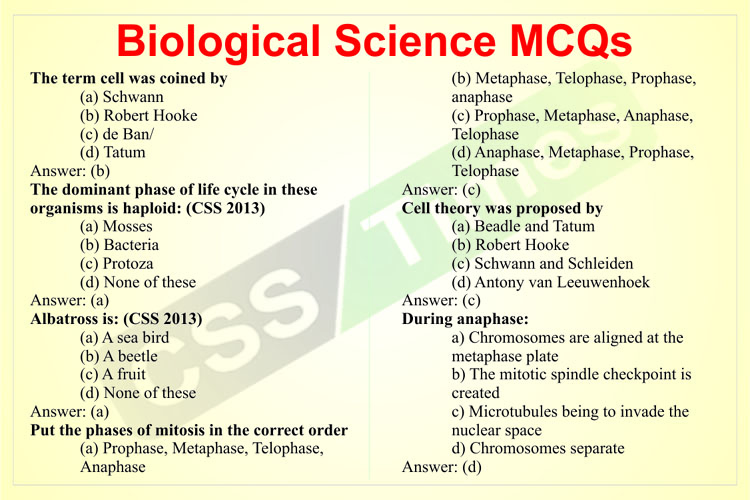 Biological Science MCQs | General Science and Ability MCQs