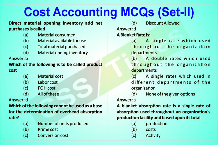 Cost Accounting MCQs (Set-II)