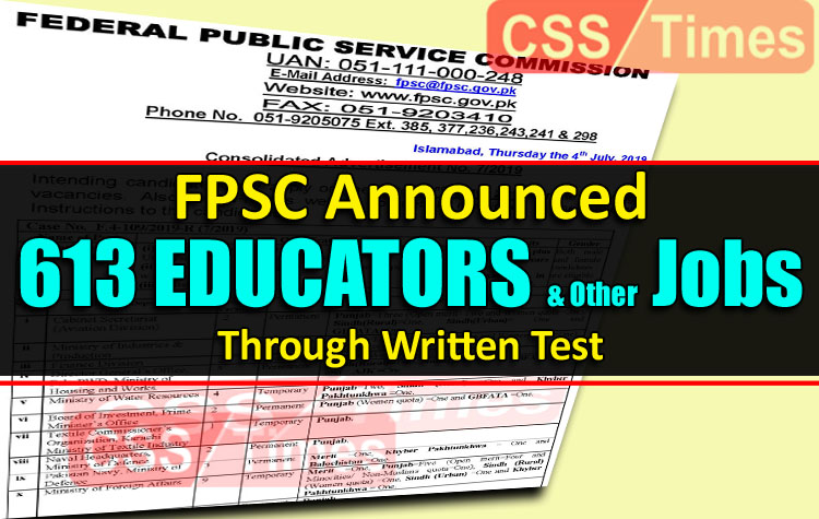 FPSC Announced 613 New Educators and Other Departmental Jobs