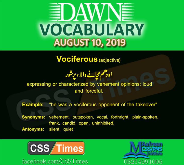 Daily Dawn Vocabulary with Urdu Meaning 10 August 2019 | English Grammar
