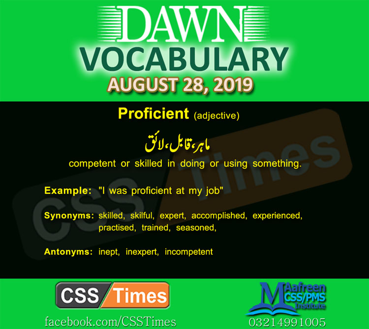 Daily Dawn Vocabulary with Urdu Meaning 28 August 2019 English Grammar