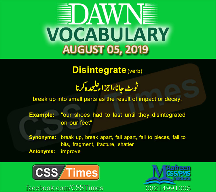 Daily Dawn Vocabulary With Urdu Meaning 5 August 2019 English