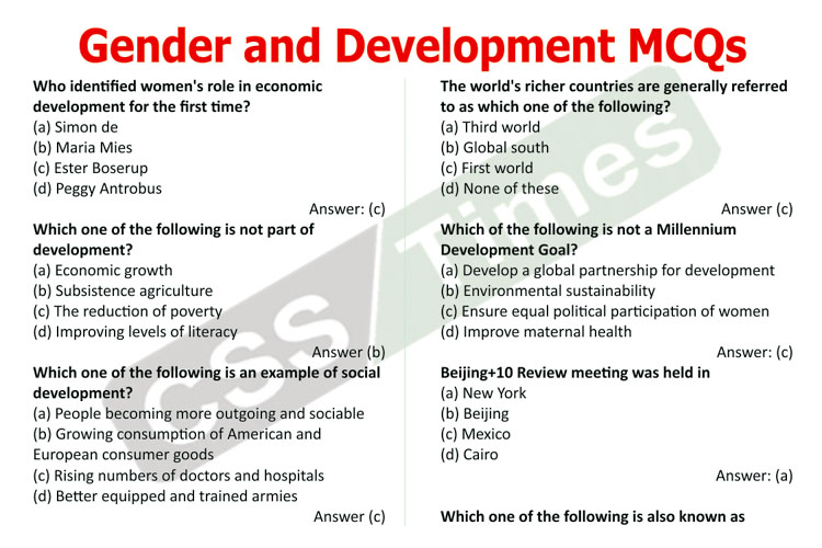 Gender Studies MCQS Gender and Development MCQs