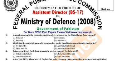 Assistant Director Ministry of Defence (MoD) FPSC Paper 2008 (with Answer Keys)