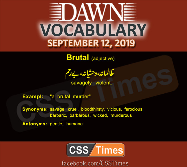 Daily Dawn Vocabulary with Urdu Meaning 12 September 2019