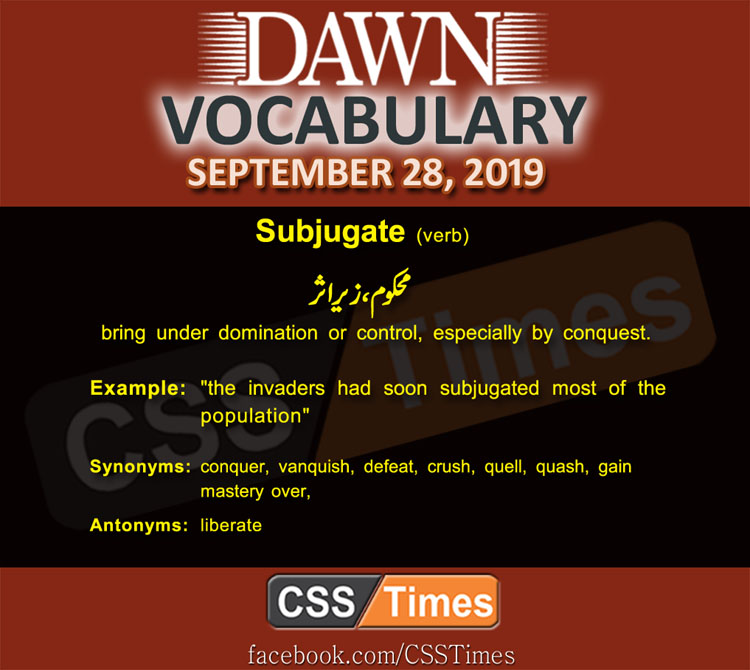 Daily Dawn Vocabulary with Urdu Meaning 28 September 2019