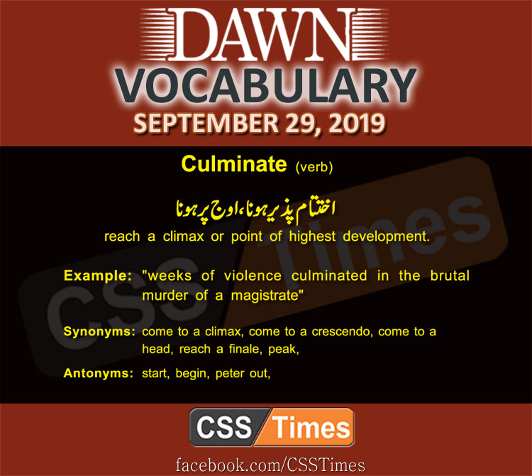 Daily Dawn Vocabulary with Urdu Meaning 29 September 2019