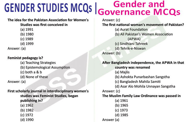 Gender Studies MCQs | (Gender and Governance MCQs)
