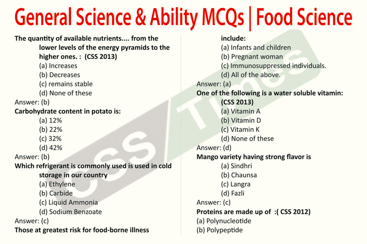General Science & Ability MCQs Food Science