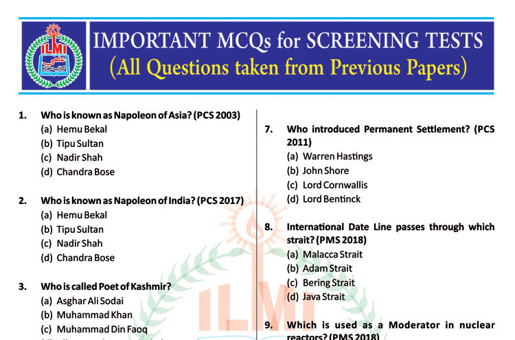 100 MCQS Important questions for SPSC Screening Test - 1 copy