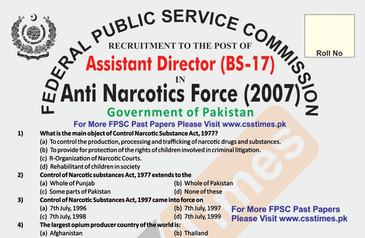 ASSISTANT DIRECTOR BS-17 Anti Narcotics Force (ANF) Paper 2007